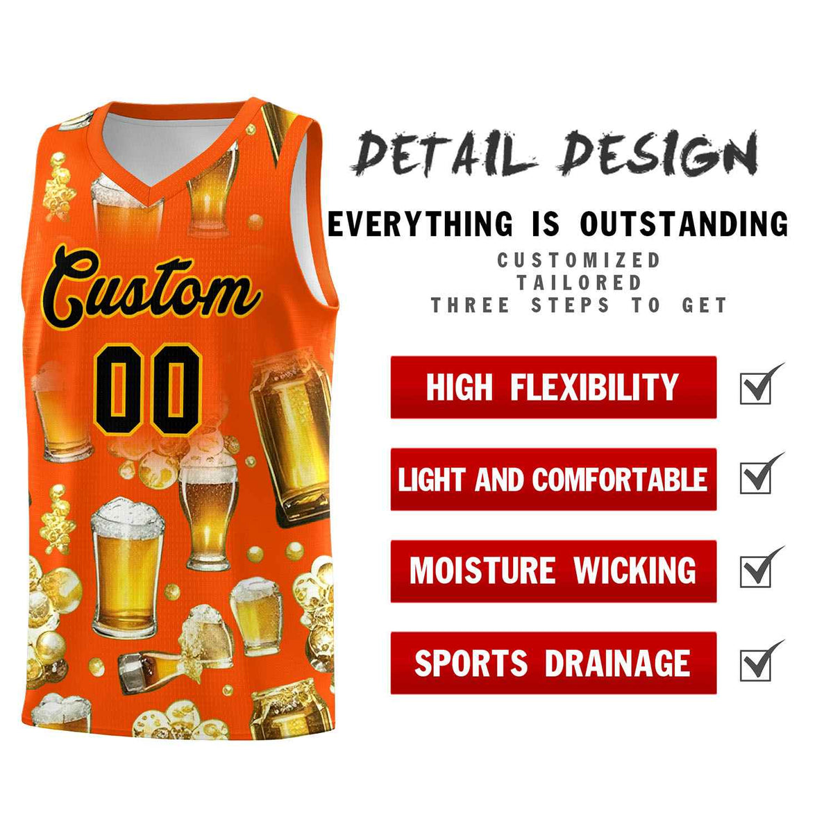 Custom Orange National Beer Day Personalized Beer Bubble Basketball Jersey Limited