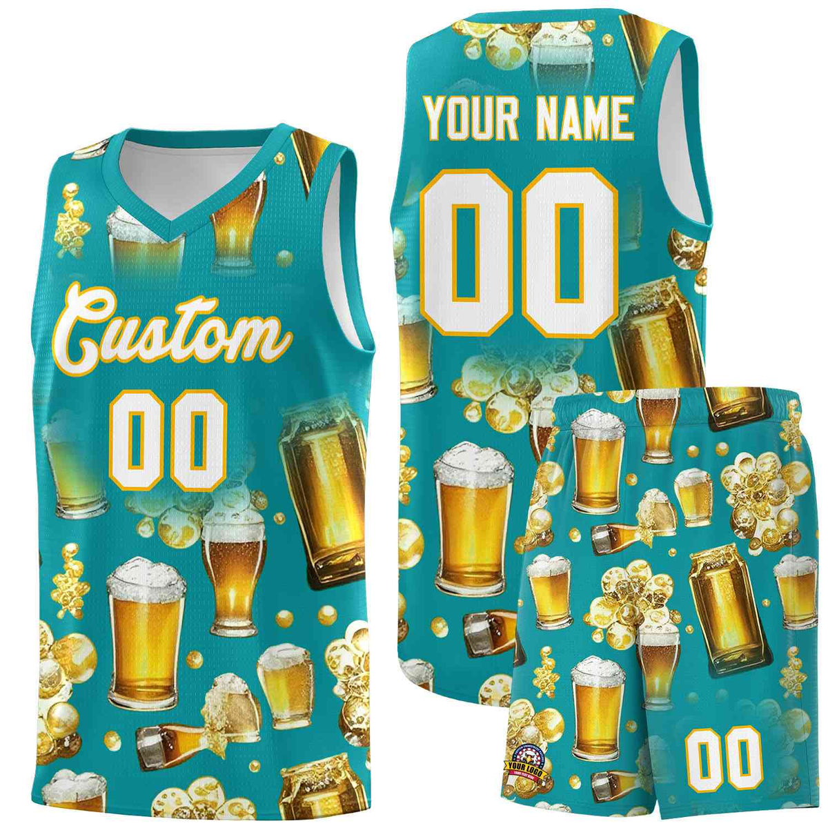 Custom Teal National Beer Day Personalized Beer Bubble Basketball Jersey