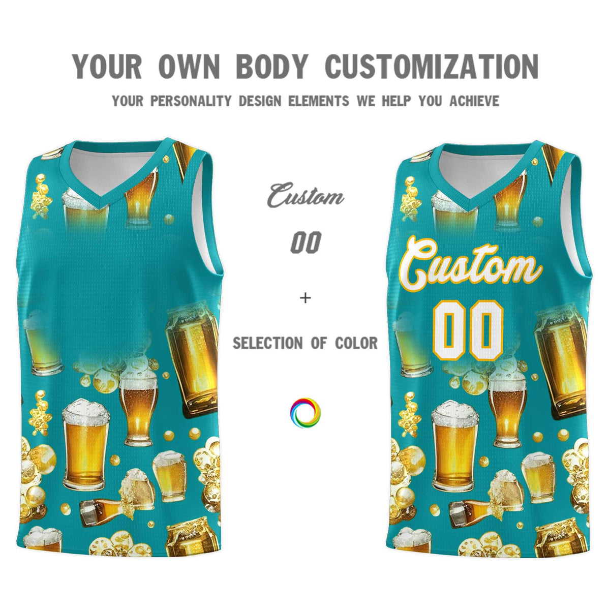 Custom Teal National Beer Day Personalized Beer Bubble Basketball Jersey Limited