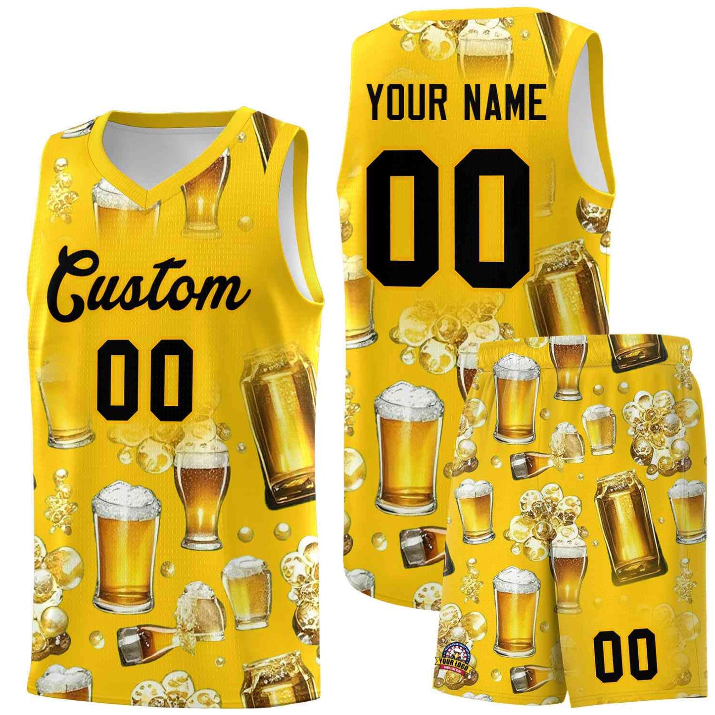 Custom Gold National Beer Day Personalized Beer Bubble Basketball Jersey