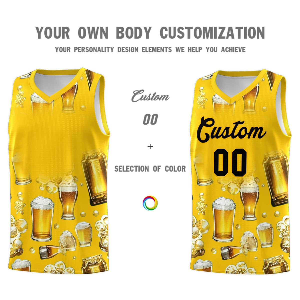 Custom Gold National Beer Day Personalized Beer Bubble Basketball Jersey Limited