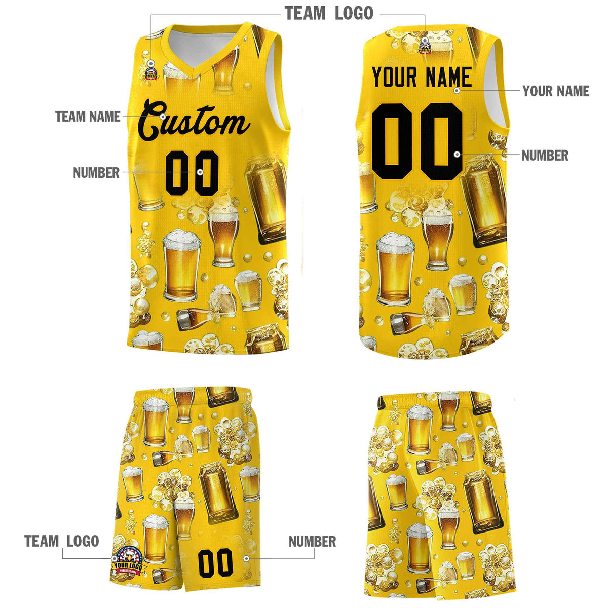 Custom Gold National Beer Day Personalized Beer Bubble Basketball Jersey Limited