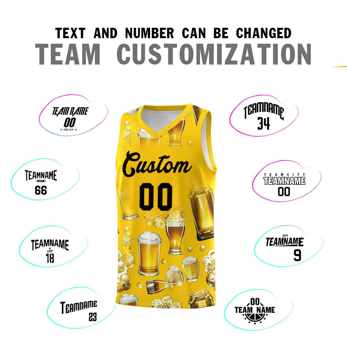 Custom Gold National Beer Day Personalized Beer Bubble Basketball Jersey Limited