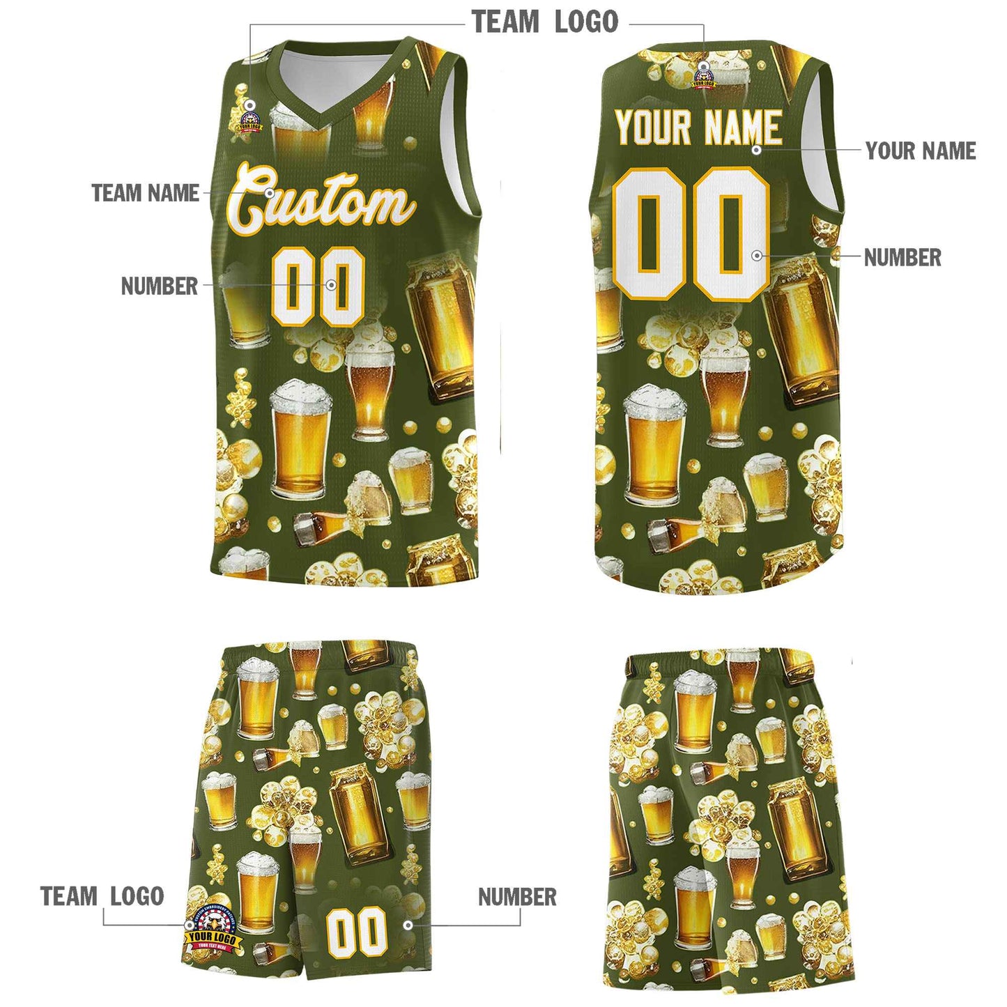 Custom Olive National Beer Day Personalized Beer Bubble Basketball Jersey Limited