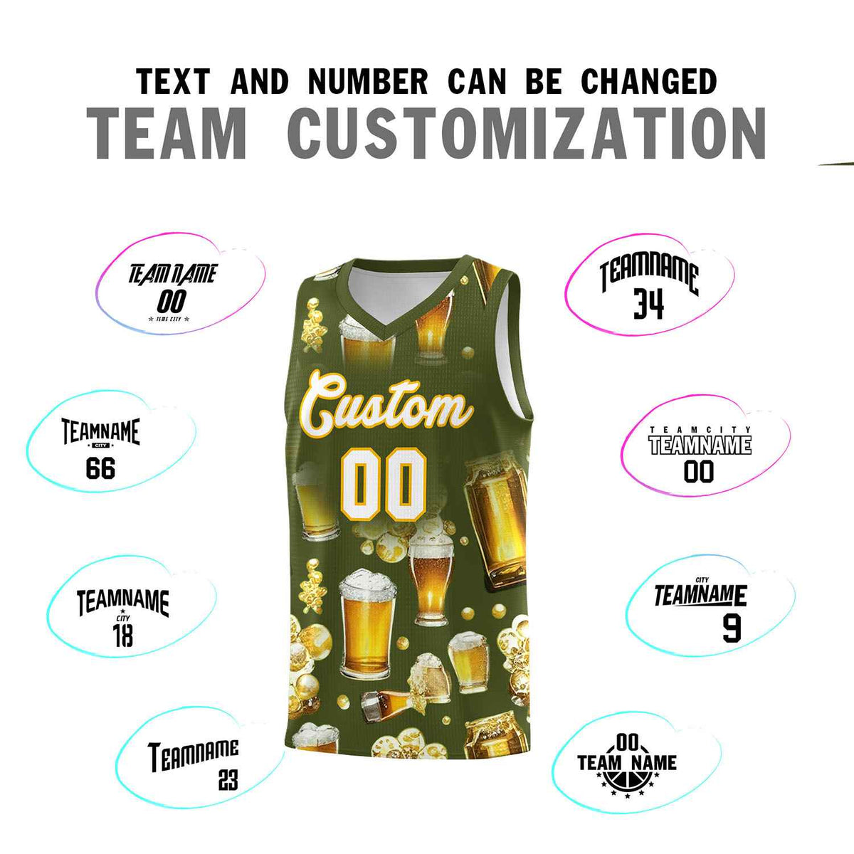 Custom Olive National Beer Day Personalized Beer Bubble Basketball Jersey Limited