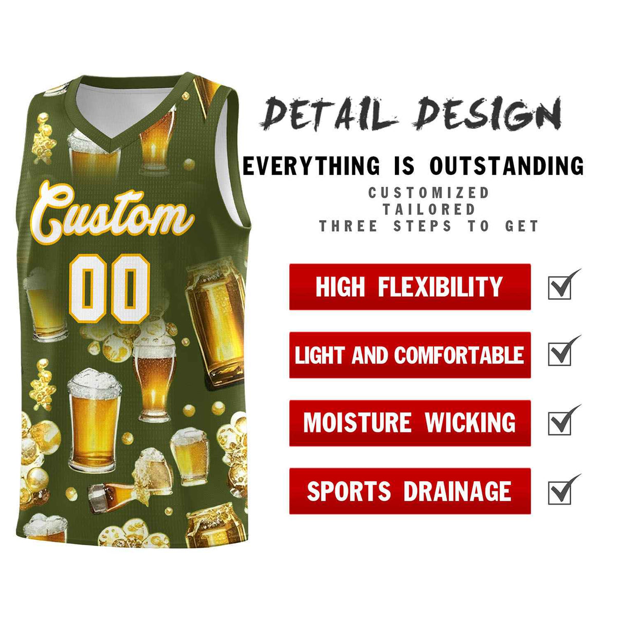 Custom Olive National Beer Day Personalized Beer Bubble Basketball Jersey Limited