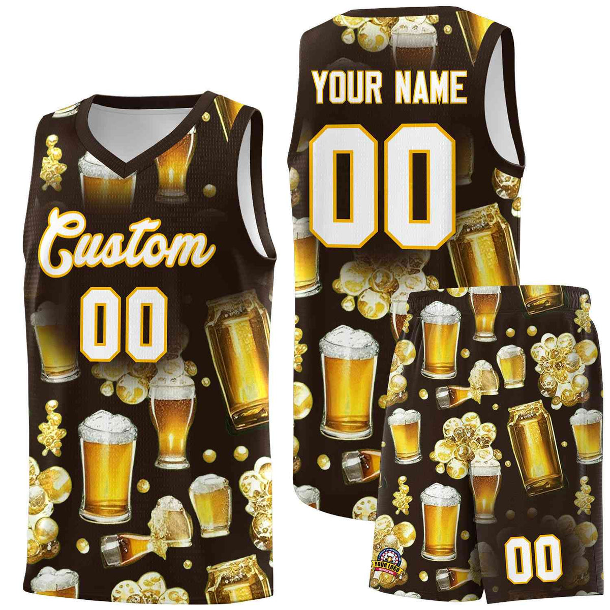 Custom Brown National Beer Day Personalized Beer Bubble Basketball Jersey