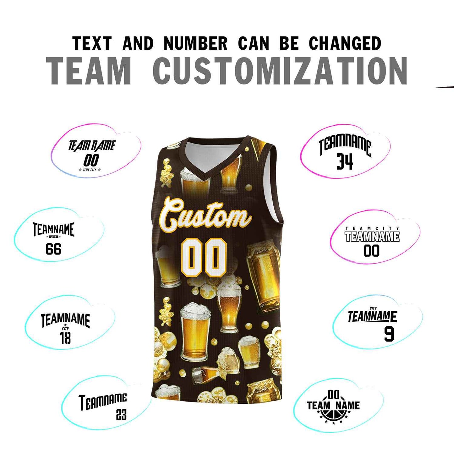 Custom Brown National Beer Day Personalized Beer Bubble Basketball Jersey Limited
