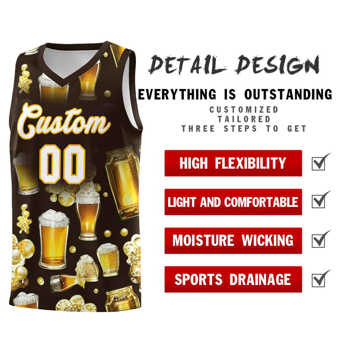 Custom Brown National Beer Day Personalized Beer Bubble Basketball Jersey Limited
