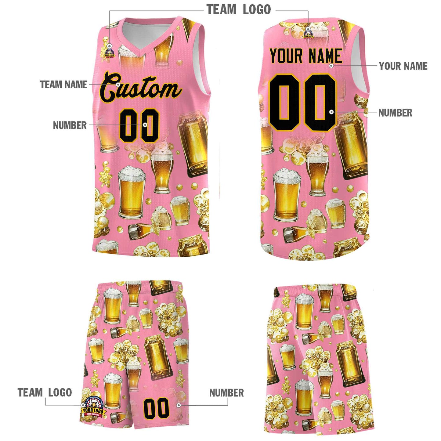 Custom Light Pink National Beer Day Personalized Beer Bubble Basketball Jersey Limited