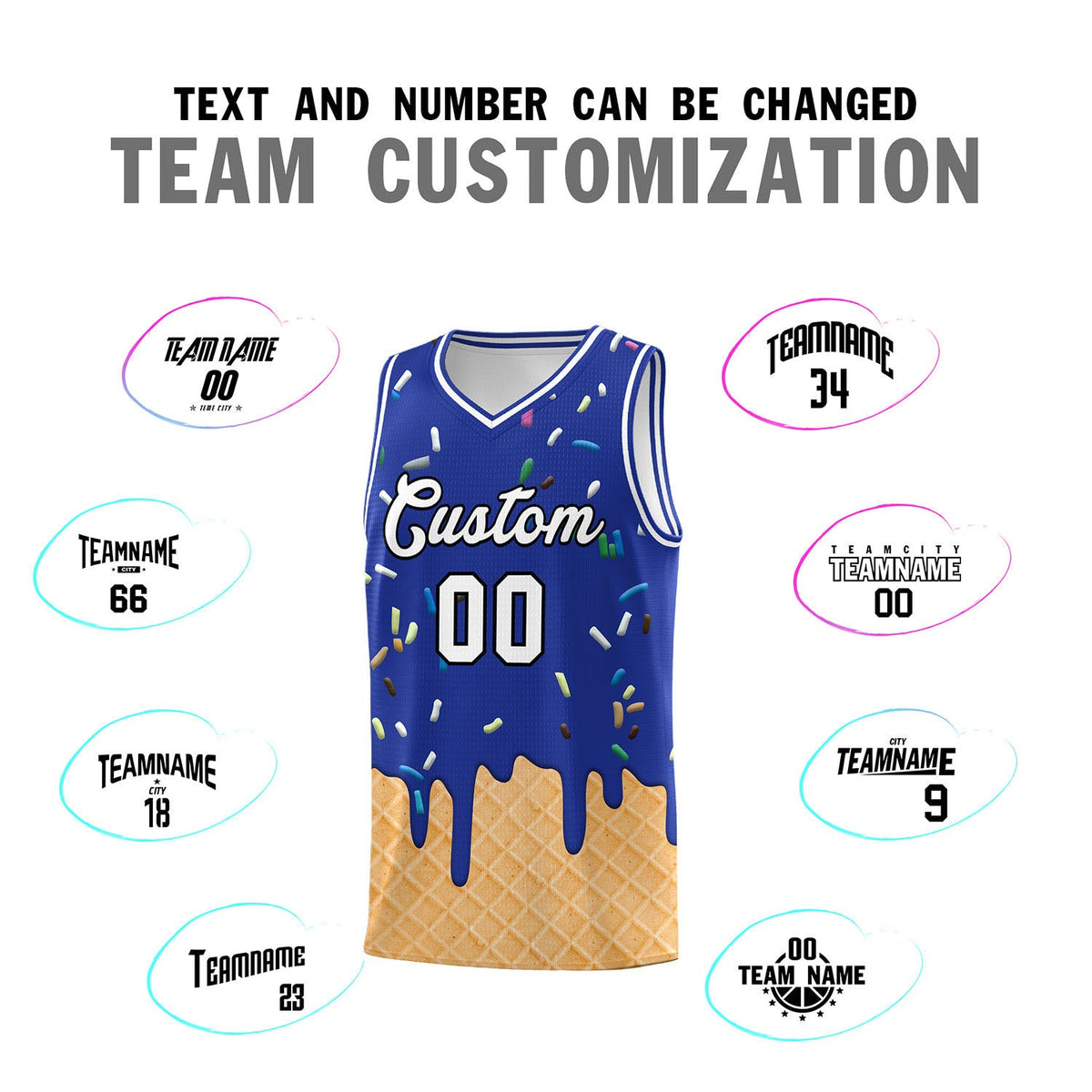 Custom Royal Blue Basketball Kits with Ice Cream Element Pattern Limited