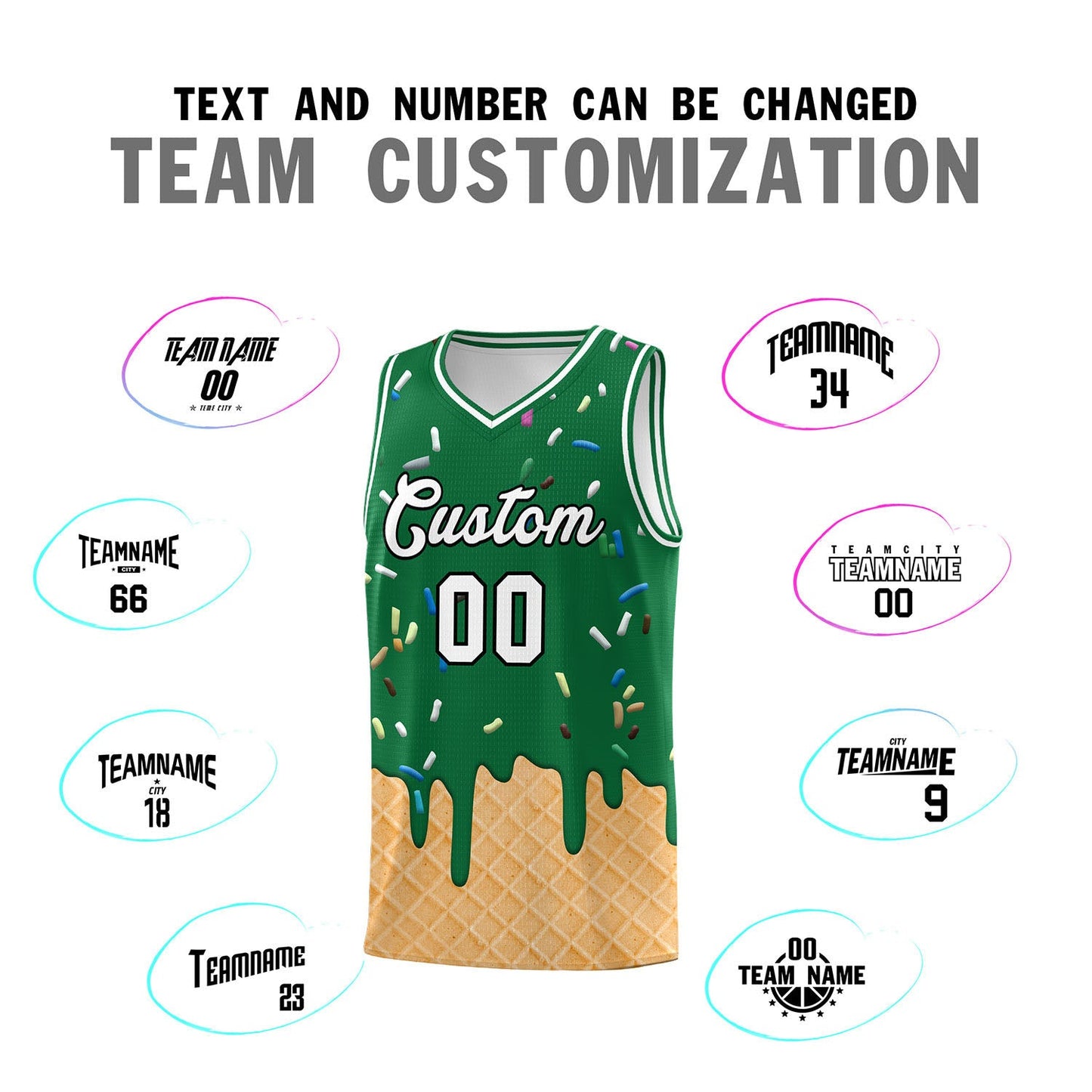 Custom Kelly Green Basketball Kits with Ice Cream Element Pattern Limited