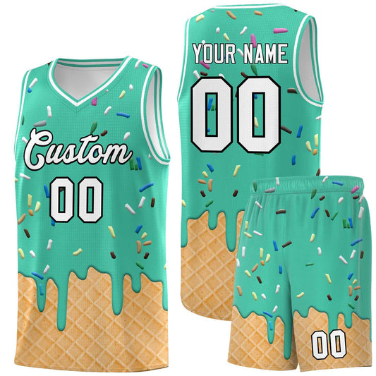 Custom Olive Basketball Kits with Ice Cream Element Pattern