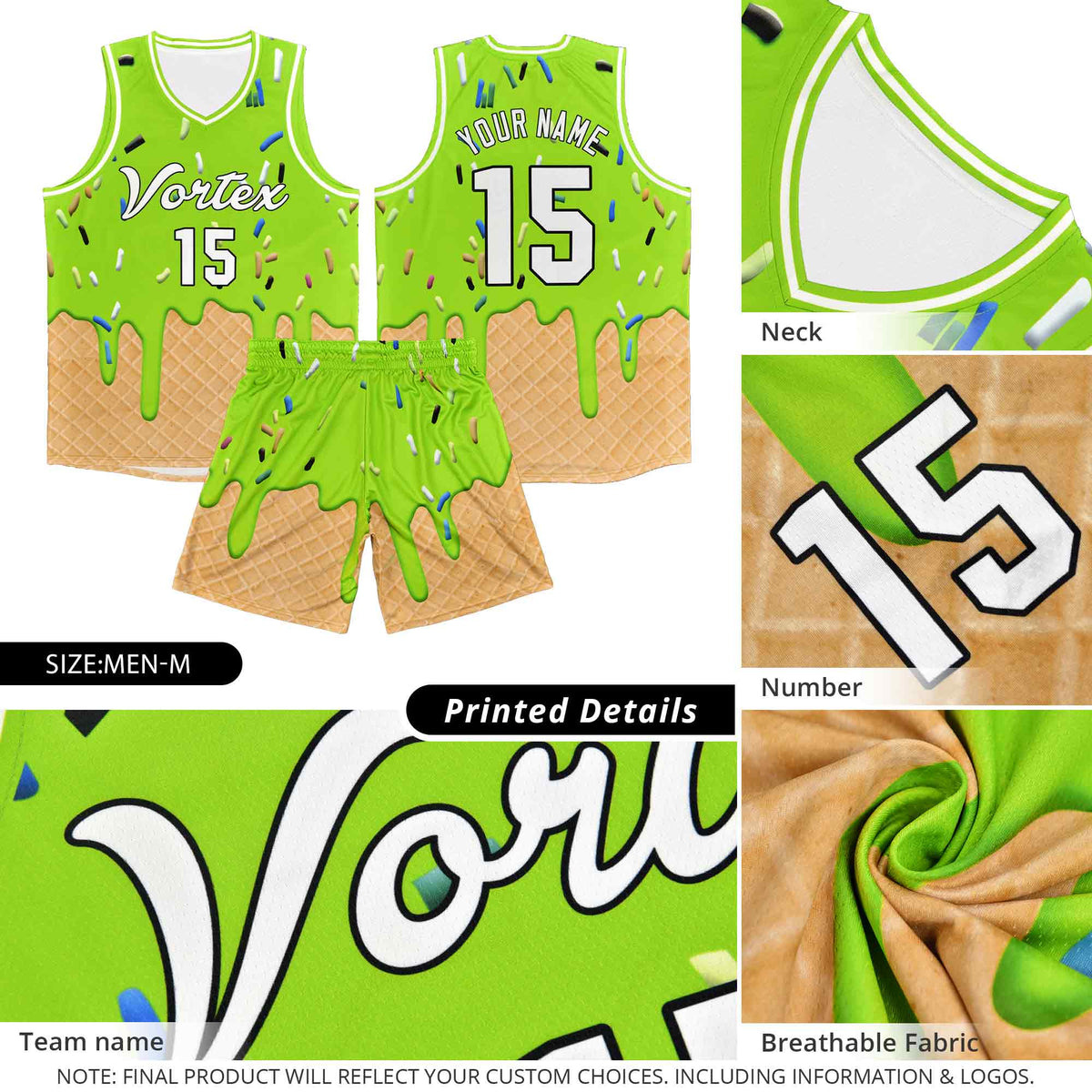 Custom Pink Basketball Kits with Ice Cream Element Pattern Limited