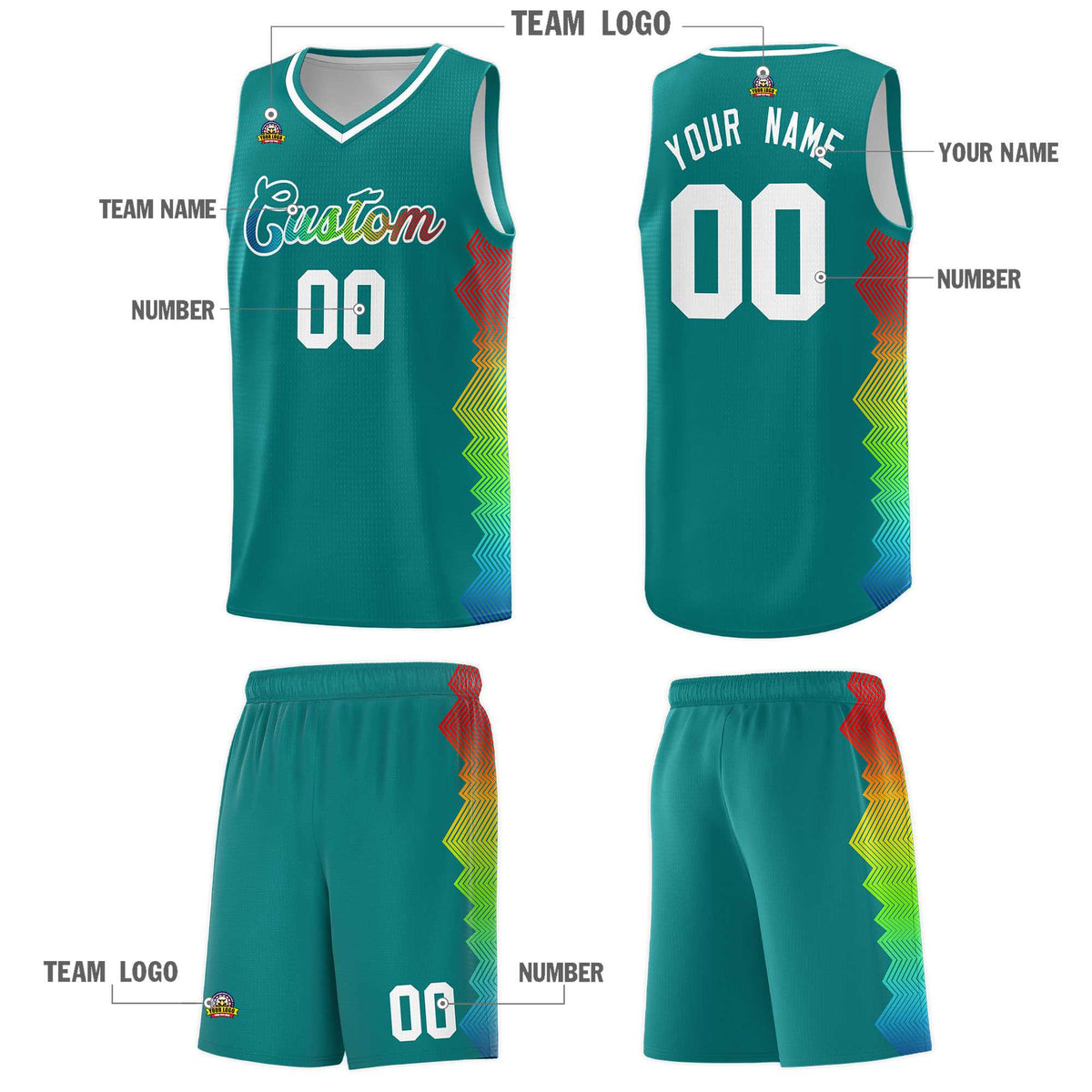 Custom Aqua Denver Nuggets Rainbow Side Sports Uniform Basketball Jersey Limited