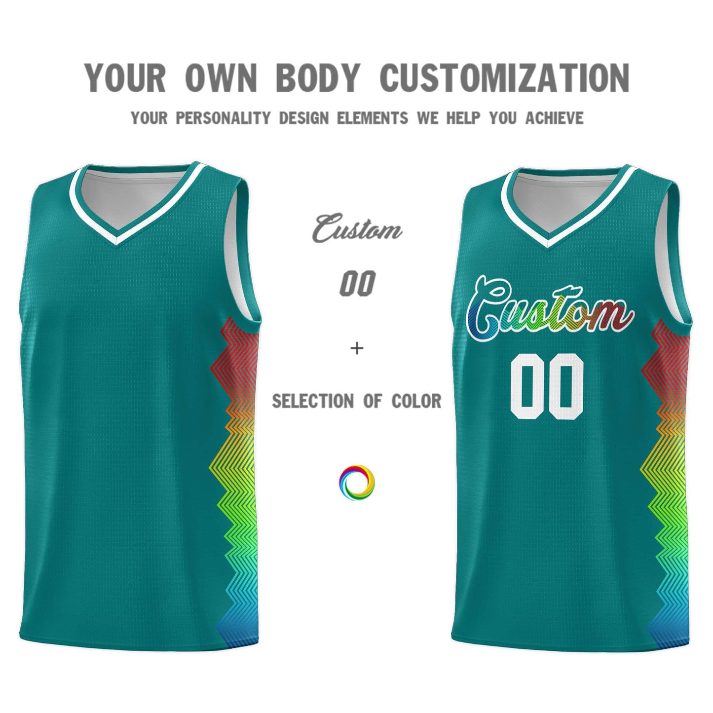 Custom Aqua Denver Nuggets Rainbow Side Sports Uniform Basketball Jersey Limited