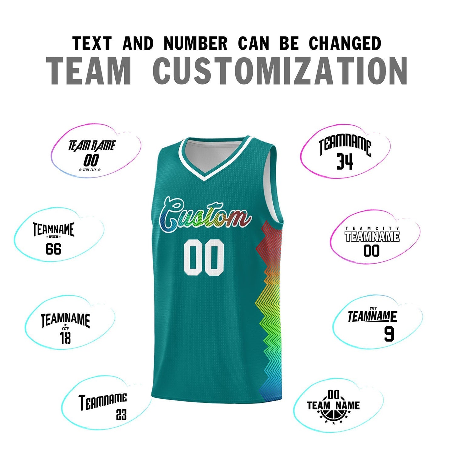 Custom Aqua Denver Nuggets Rainbow Side Sports Uniform Basketball Jersey Limited