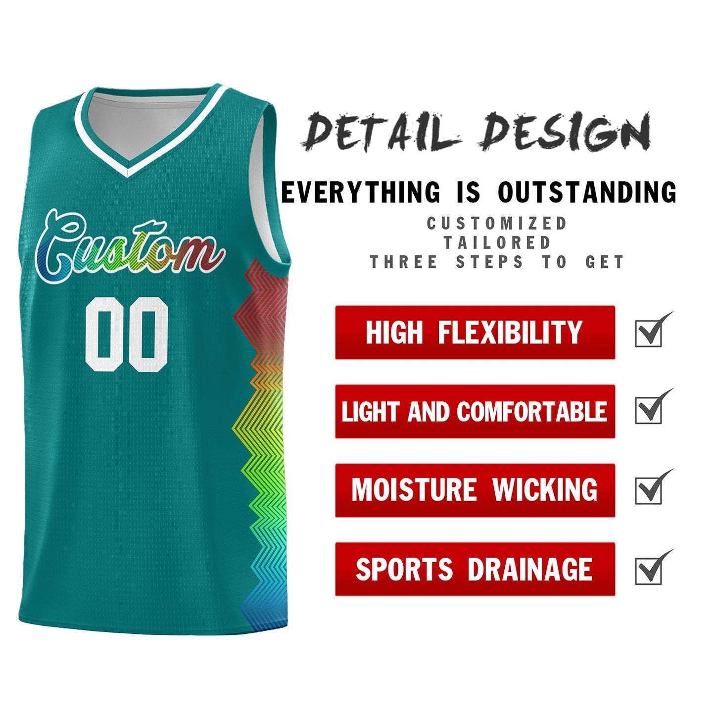 Custom Aqua Denver Nuggets Rainbow Side Sports Uniform Basketball Jersey Limited