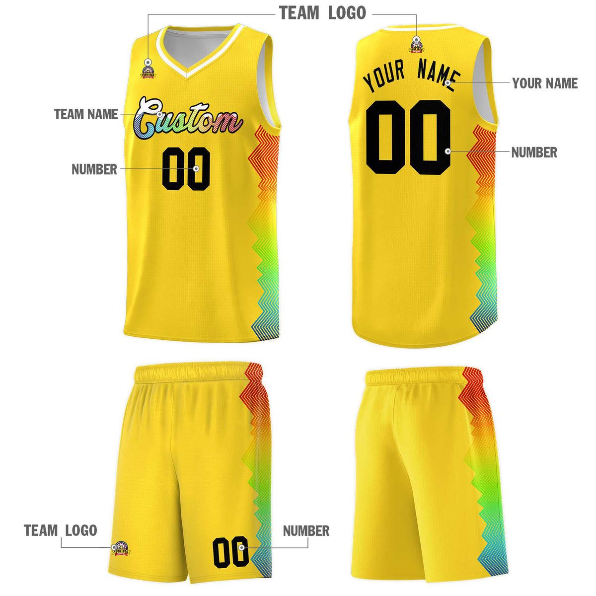 Custom Gold Denver Nuggets Rainbow Side Sports Uniform Basketball Jersey Limited