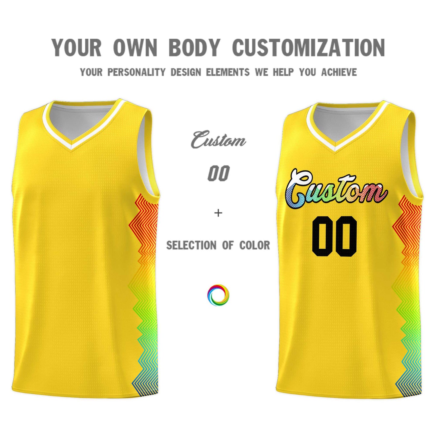 Custom Gold Denver Nuggets Rainbow Side Sports Uniform Basketball Jersey Limited