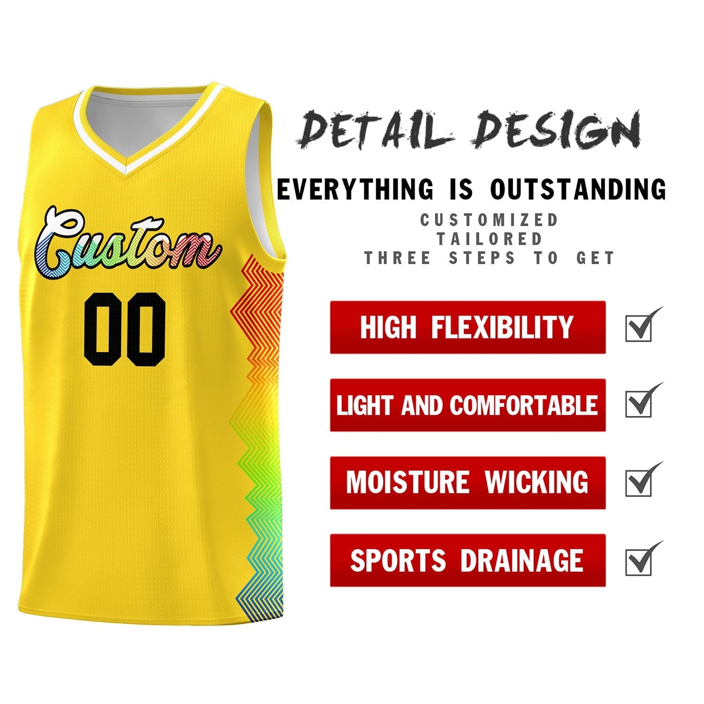 Custom Gold Denver Nuggets Rainbow Side Sports Uniform Basketball Jersey Limited