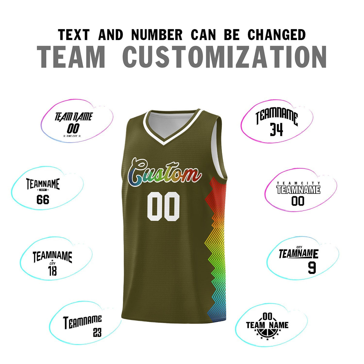 Custom Olive Denver Nuggets Rainbow Side Sports Uniform Basketball Jersey Limited