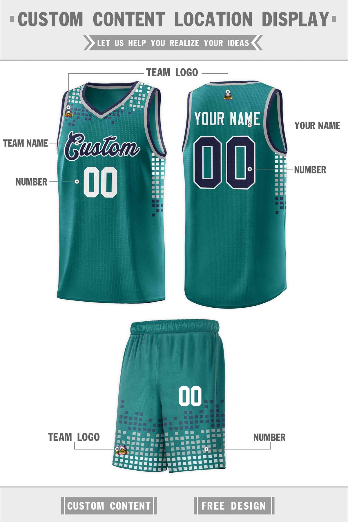 Custom Aqua Square Grid Graffiti Pattern Sports Uniform Basketball Jersey Limited