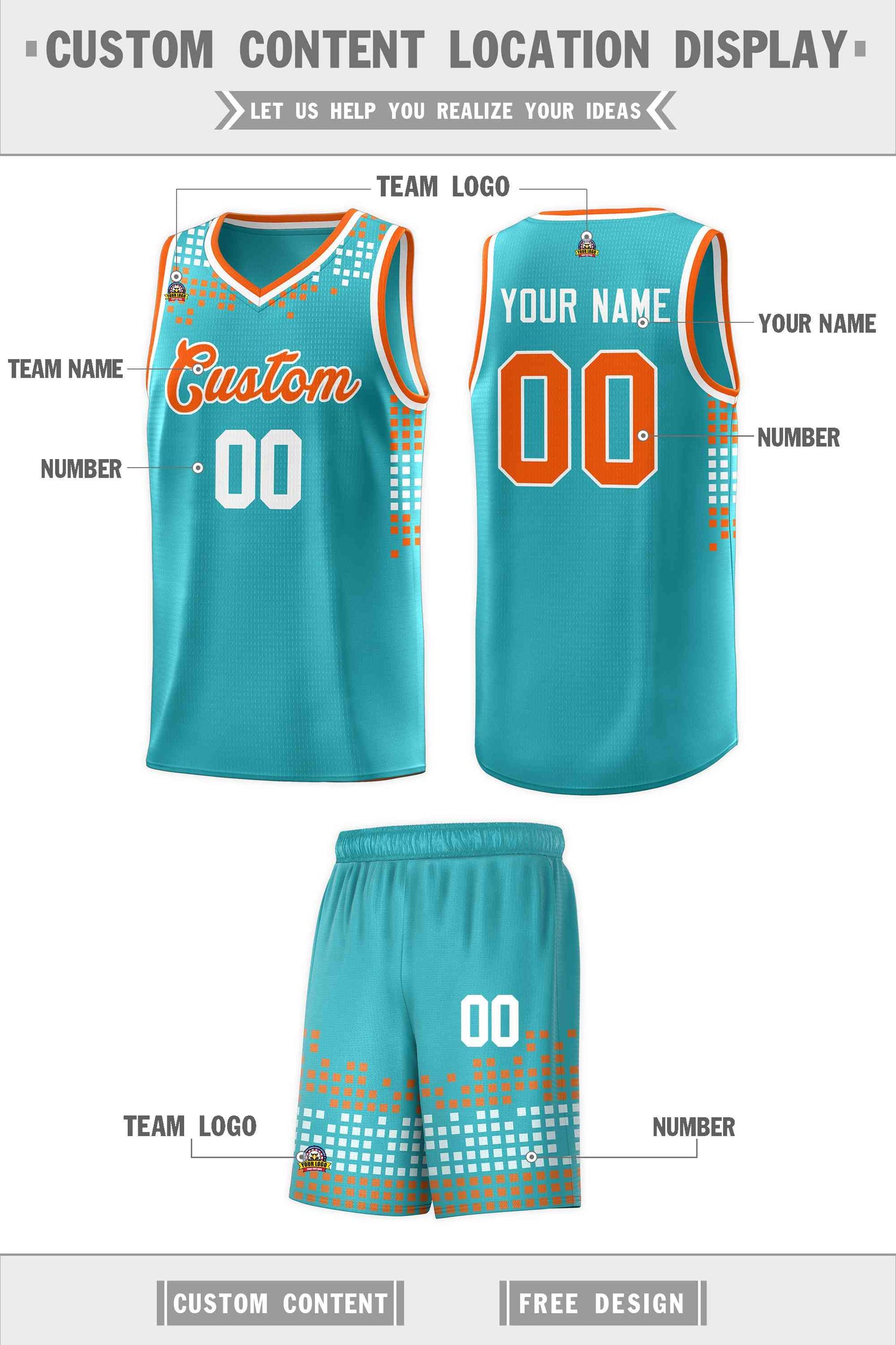 Custom Aqua Square Grid Graffiti Pattern Sports Uniform Basketball Jersey Limited