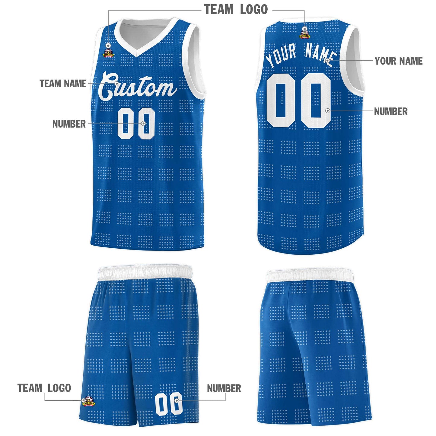 Custom Royal White Trailblazer Dot Pattern Sports Uniform Basketball Jersey Limited