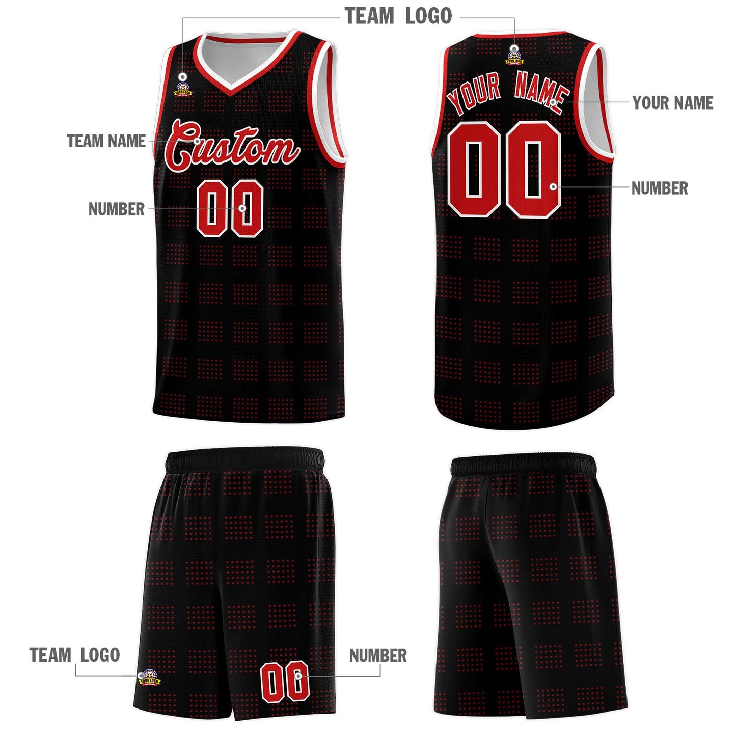 Custom Black Red Trailblazer Dot Pattern Sports Uniform Basketball Jersey Limited