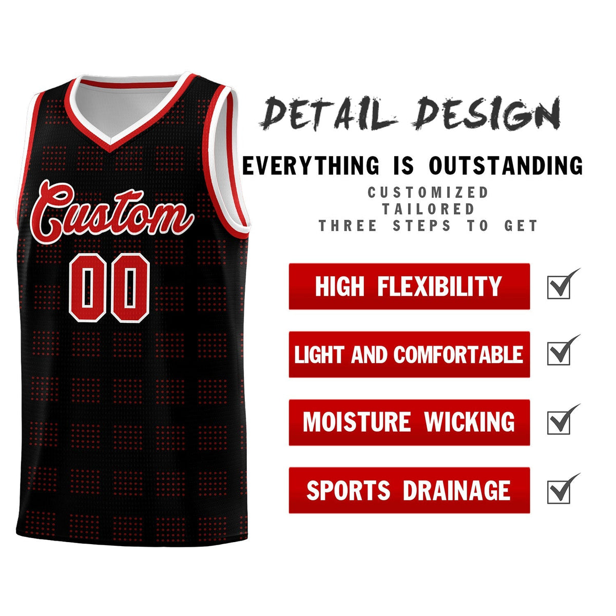 Custom Black Red Trailblazer Dot Pattern Sports Uniform Basketball Jersey Limited