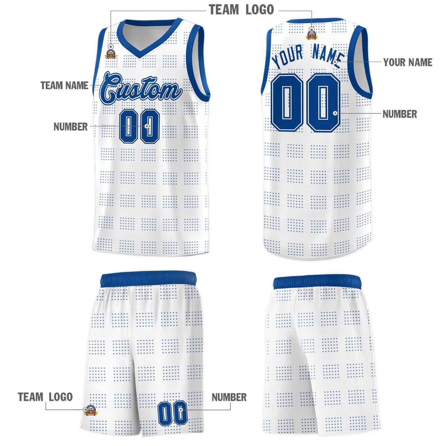 Custom White Royal Trailblazer Dot Pattern Sports Uniform Basketball Jersey Limited