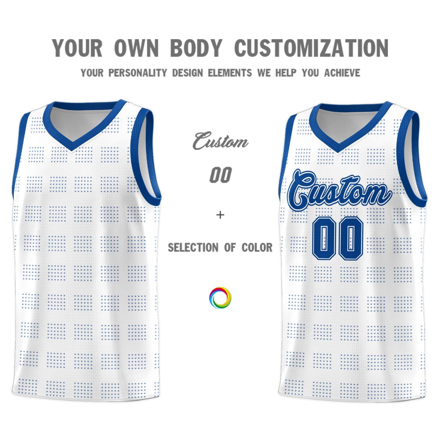 Custom White Royal Trailblazer Dot Pattern Sports Uniform Basketball Jersey Limited