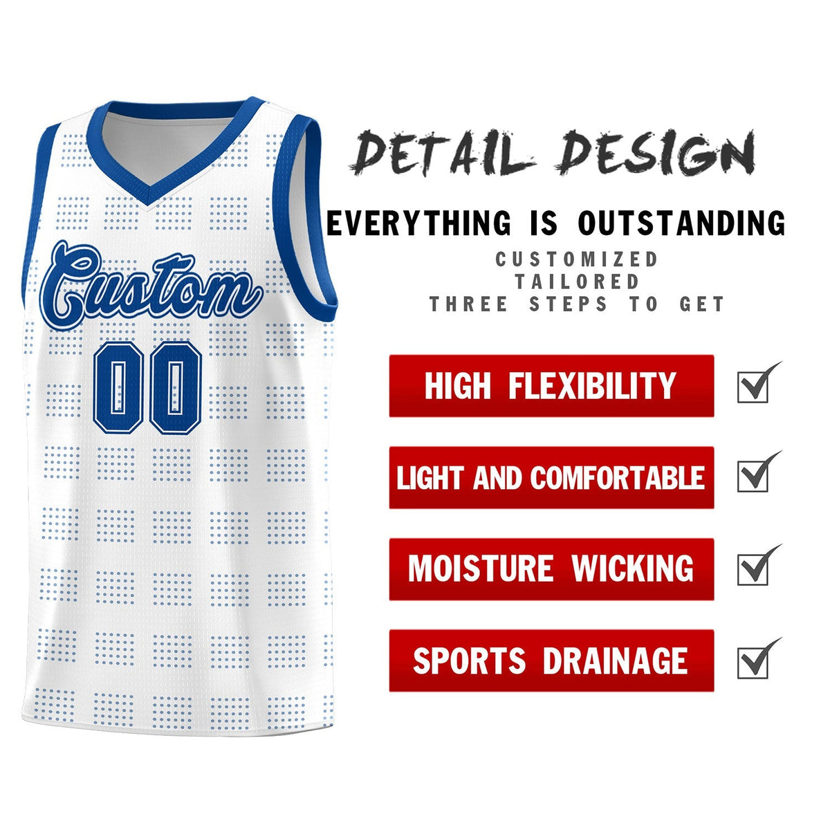 Custom White Royal Trailblazer Dot Pattern Sports Uniform Basketball Jersey Limited