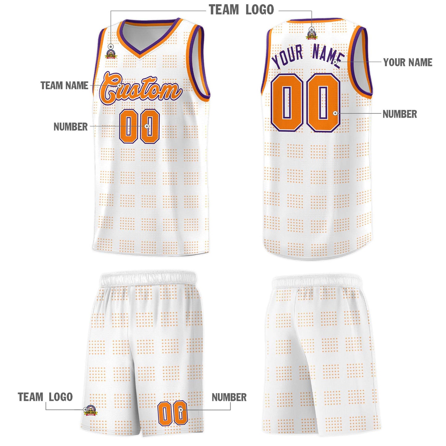 Custom White Orange Trailblazer Dot Pattern Sports Uniform Basketball Jersey Limited