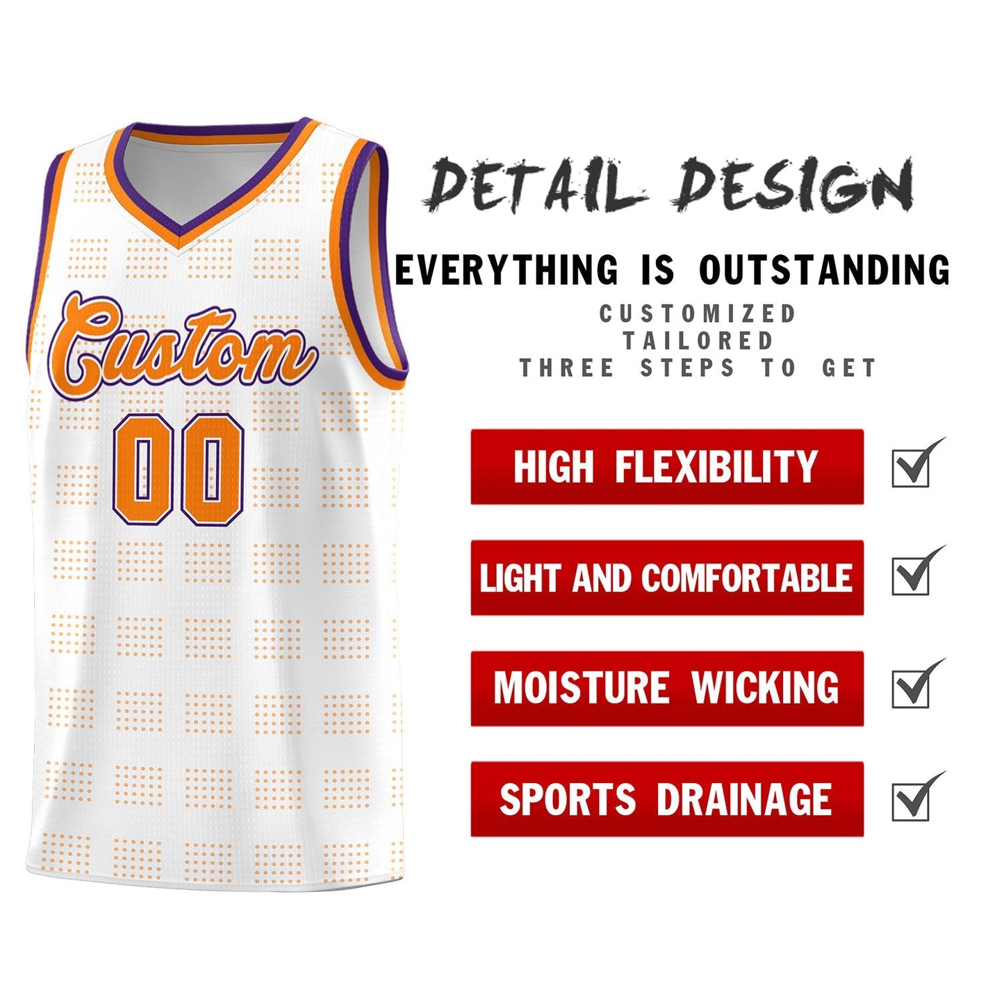 Custom White Orange Trailblazer Dot Pattern Sports Uniform Basketball Jersey Limited