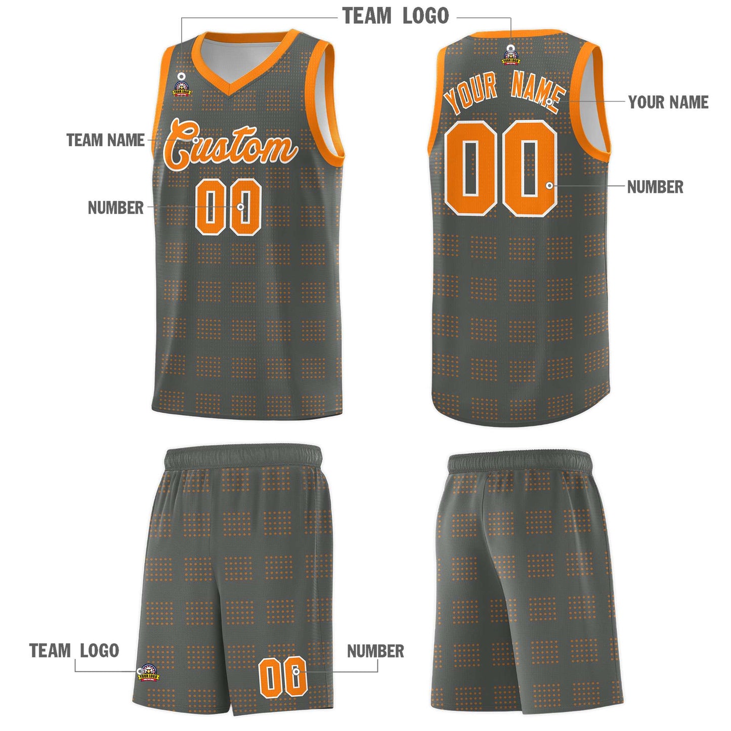 Custom Dark Gray Orange Trailblazer Dot Pattern Sports Uniform Basketball Jersey Limited