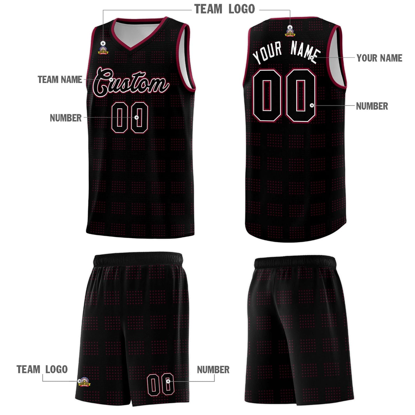 Custom Black Crimson Trailblazer Dot Pattern Sports Uniform Basketball Jersey Limited
