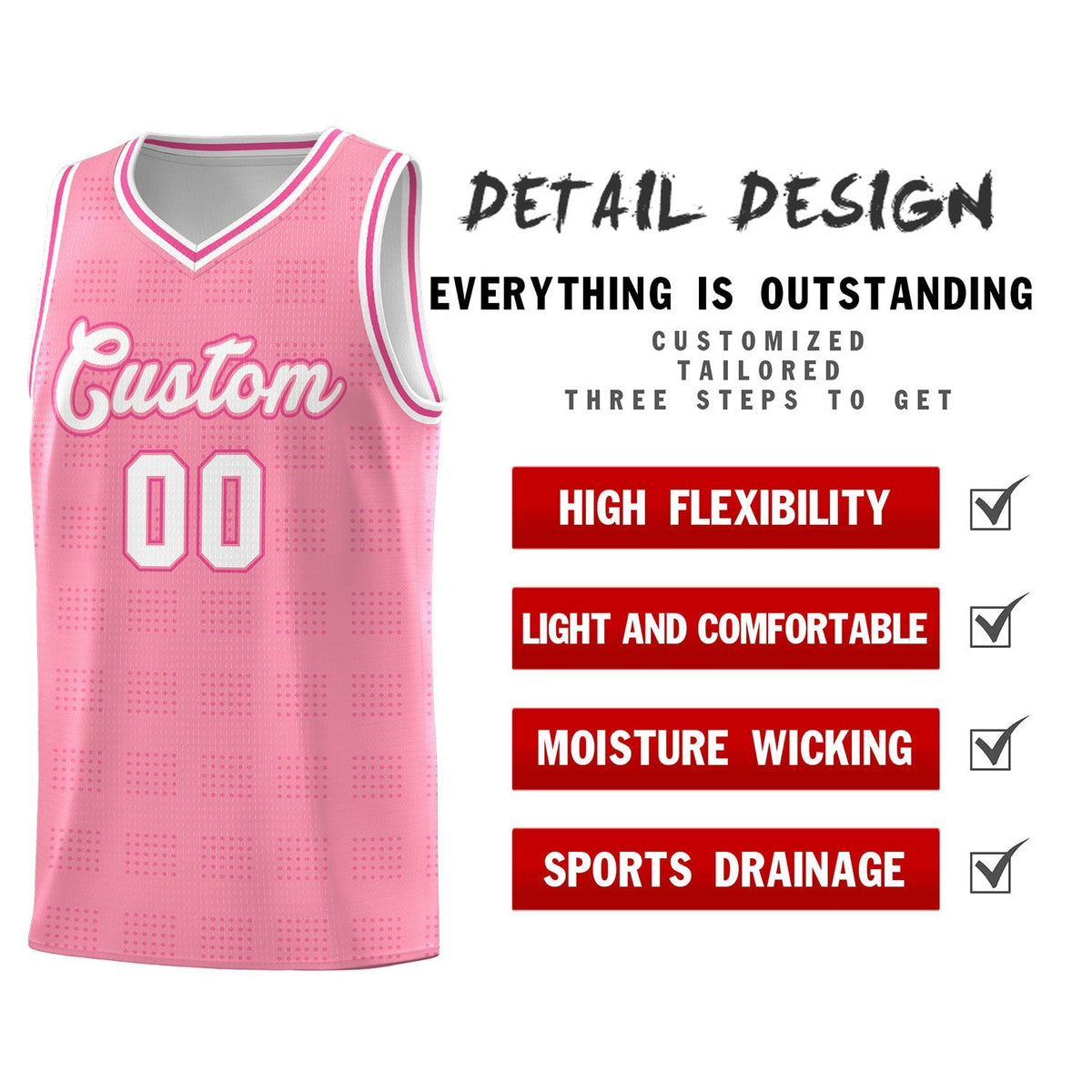 Custom Light Pink Pink Trailblazer Dot Pattern Sports Uniform Basketball Jersey Limited