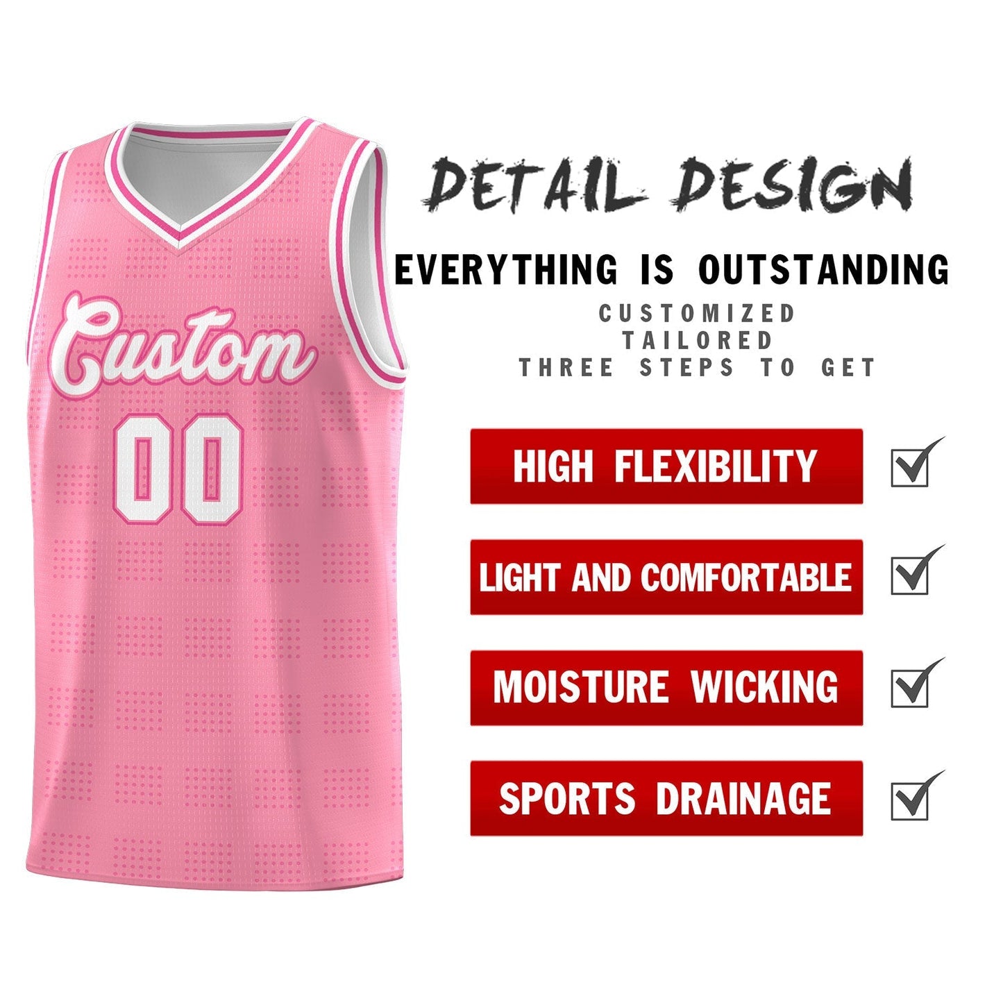 Custom Light Pink Pink Trailblazer Dot Pattern Sports Uniform Basketball Jersey Limited