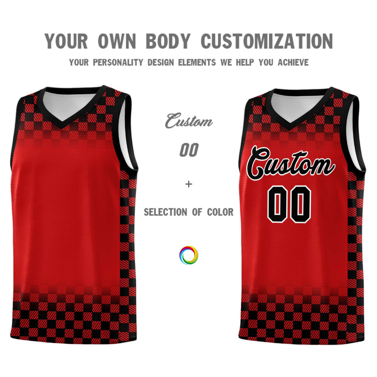 Custom Red Black Classic Plaid Pattern Sports Uniform Basketball Jersey Limited
