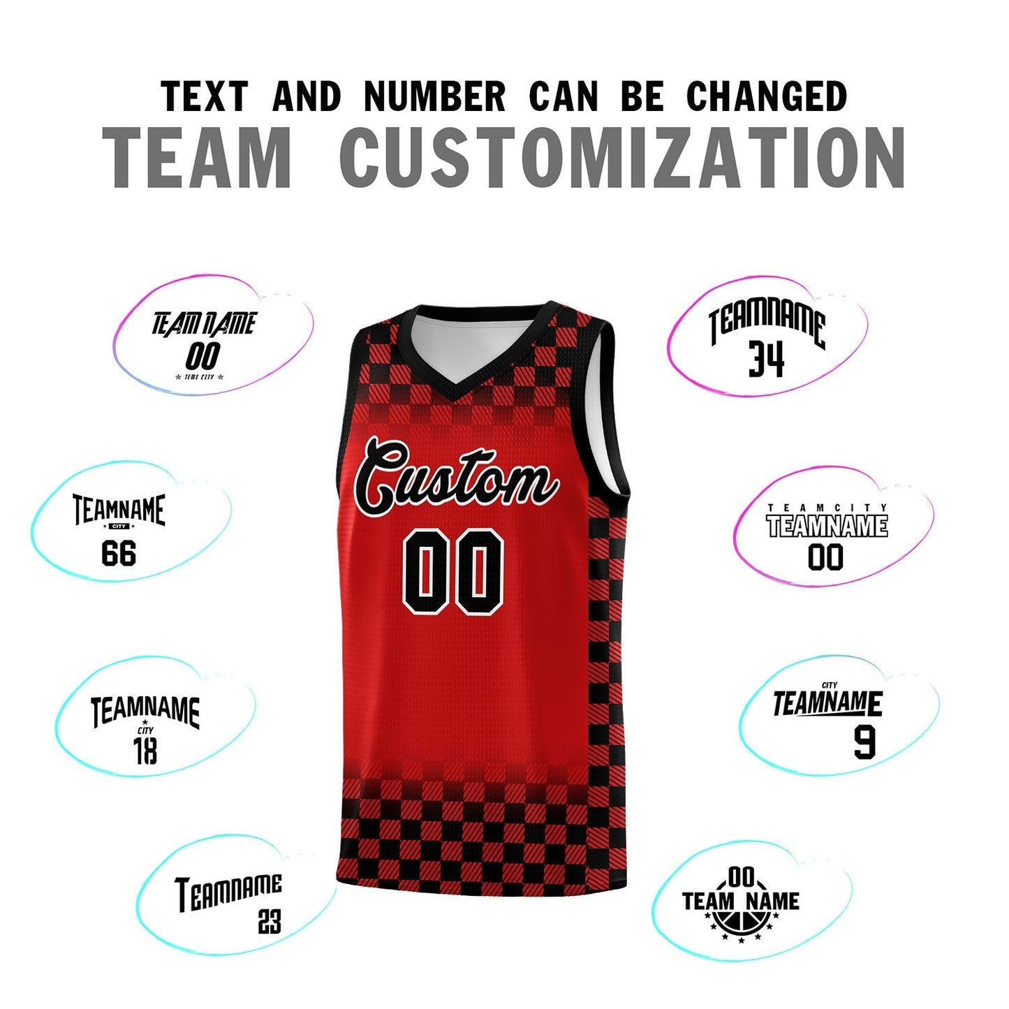 Custom Red Black Classic Plaid Pattern Sports Uniform Basketball Jersey Limited