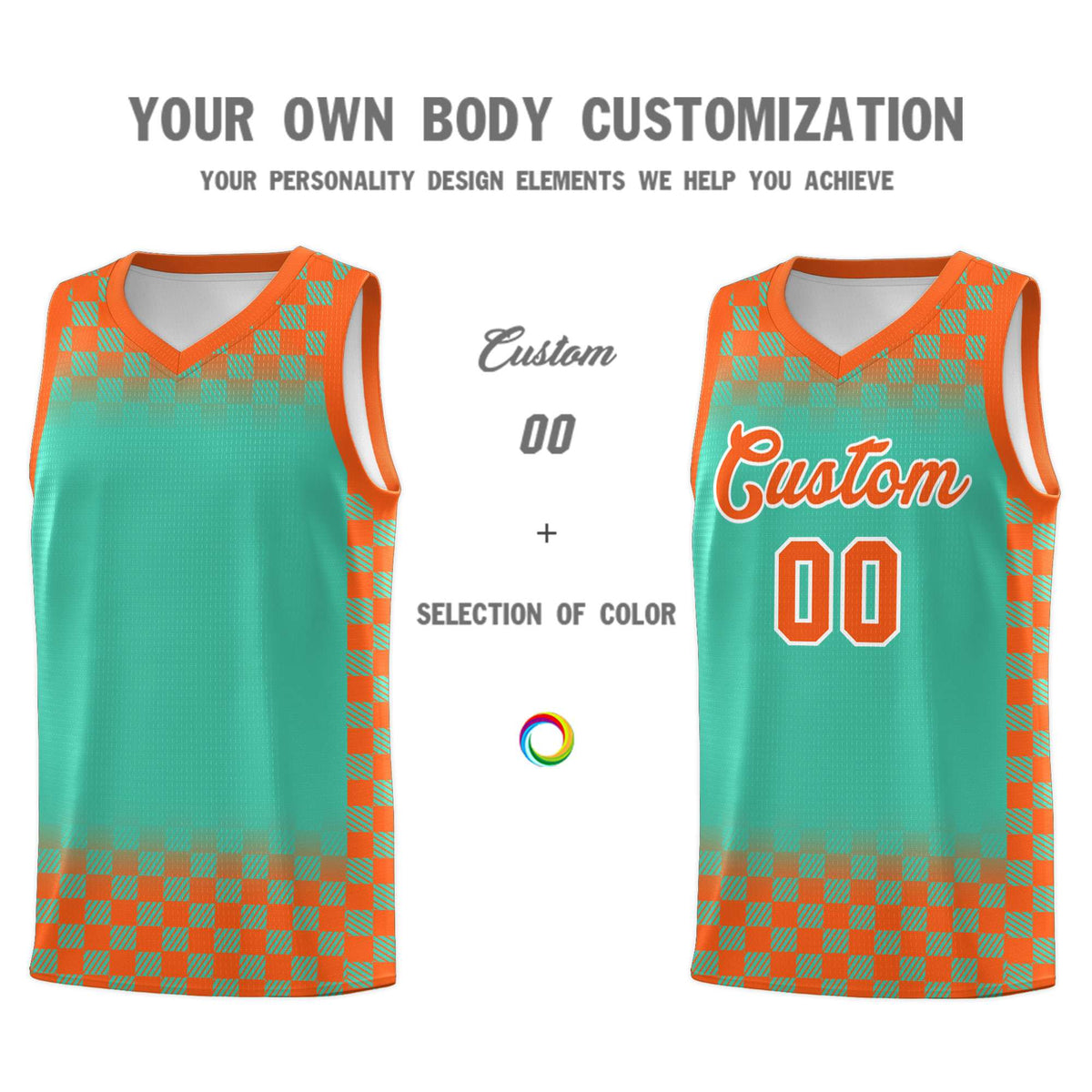 Custom Bright Green Orange Classic Plaid Pattern Sports Uniform Basketball Jersey Limited