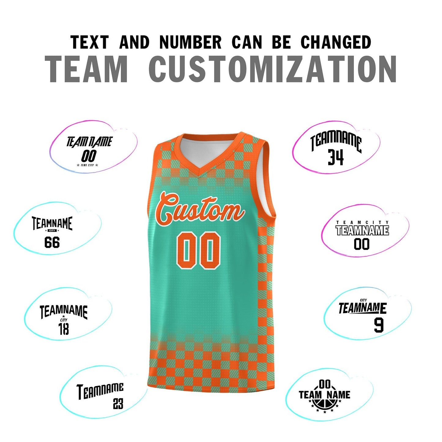 Custom Bright Green Orange Classic Plaid Pattern Sports Uniform Basketball Jersey Limited