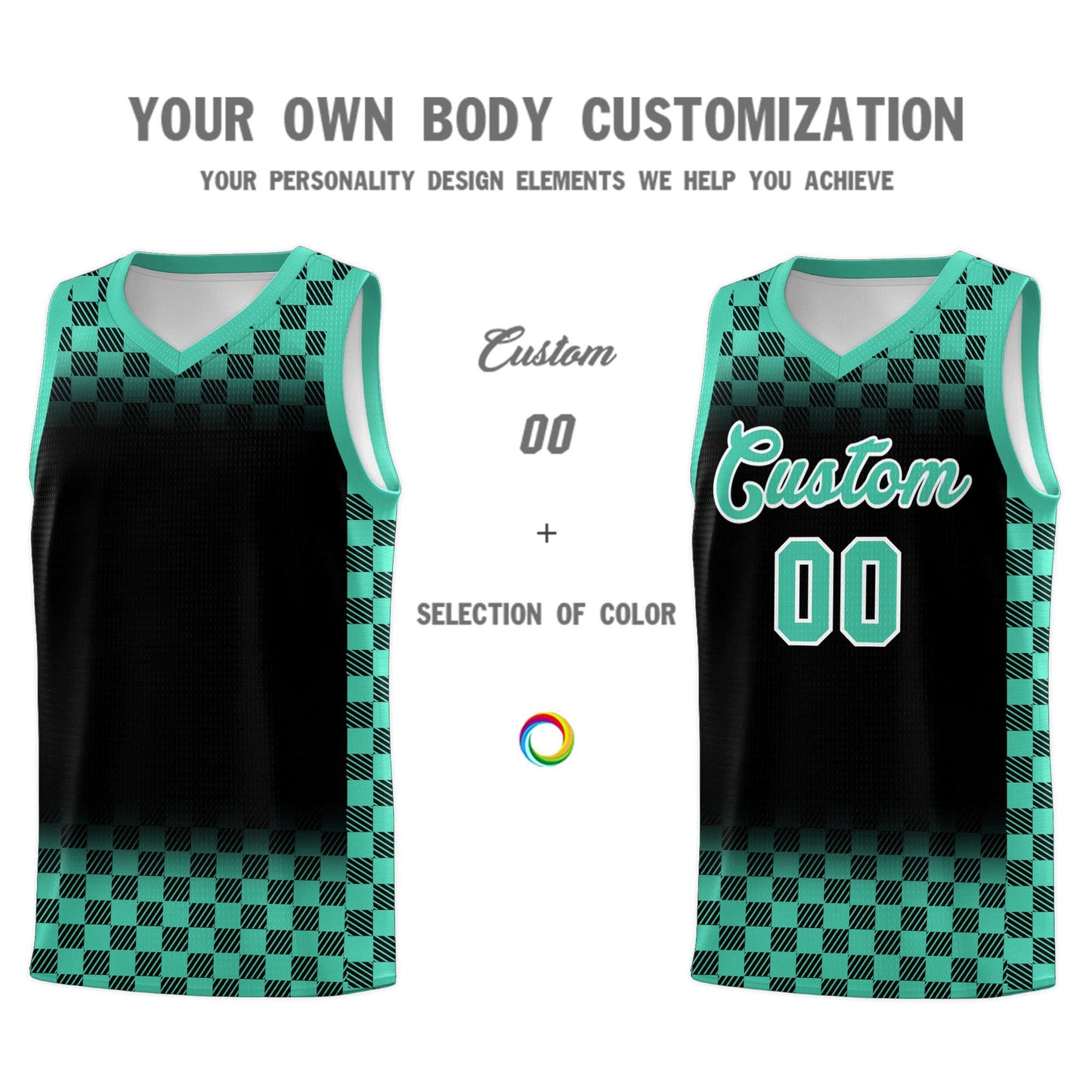 Custom Black Bright Green Classic Plaid Pattern Sports Uniform Basketball Jersey Limited