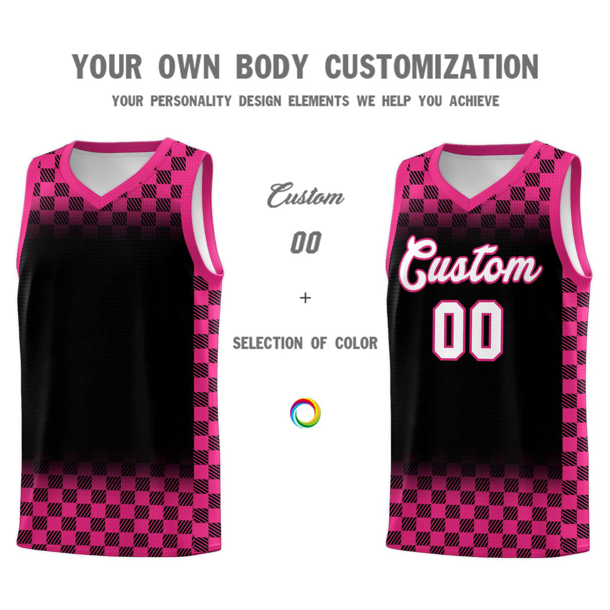 Custom Black Pink Classic Plaid Pattern Sports Uniform Basketball Jersey Limited