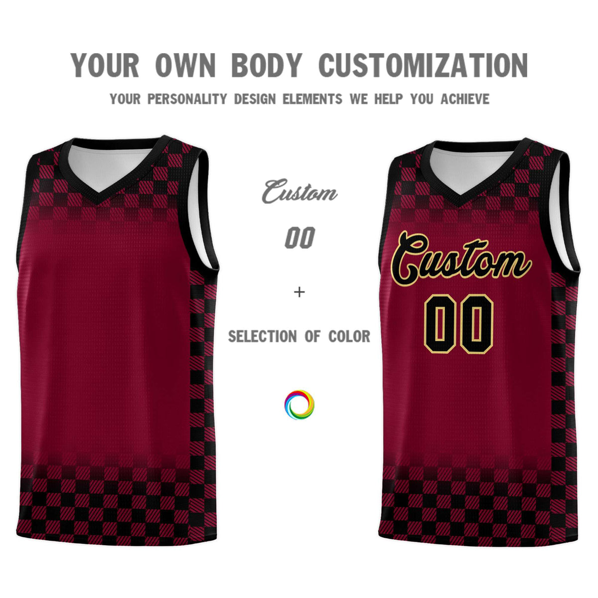 Custom Crimson Black Classic Plaid Pattern Sports Uniform Basketball Jersey Limited