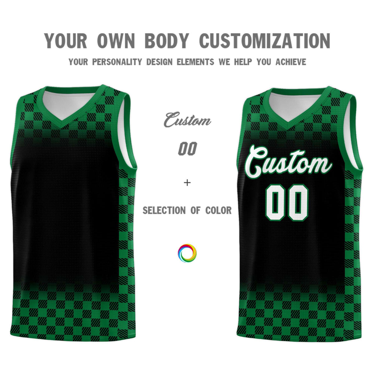 Custom Black Kelly Green Classic Plaid Pattern Sports Uniform Basketball Jersey Limited
