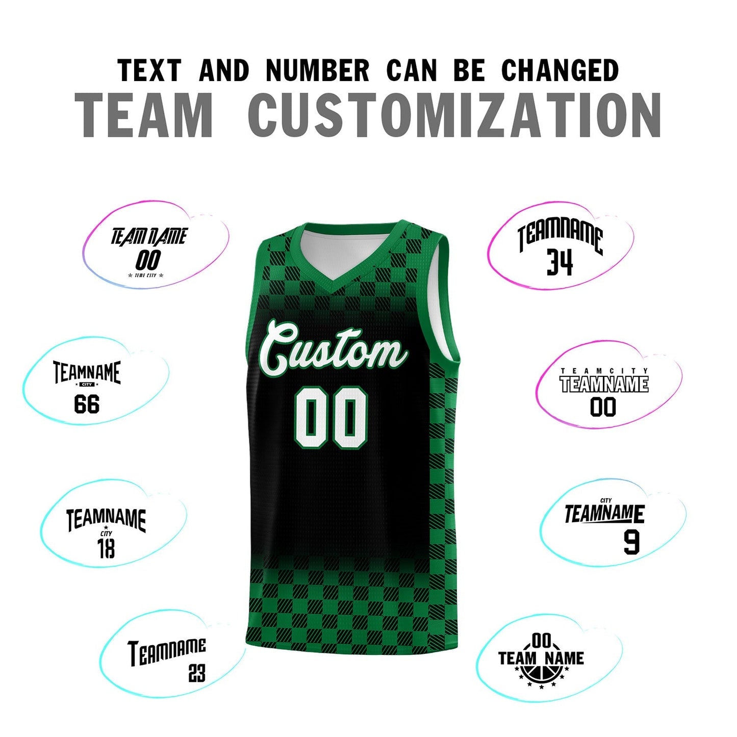 Custom Black Kelly Green Classic Plaid Pattern Sports Uniform Basketball Jersey Limited