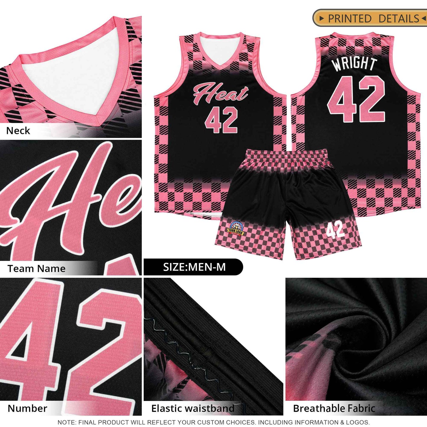 Custom Black Red Classic Plaid Pattern Sports Uniform Basketball Jersey Limited